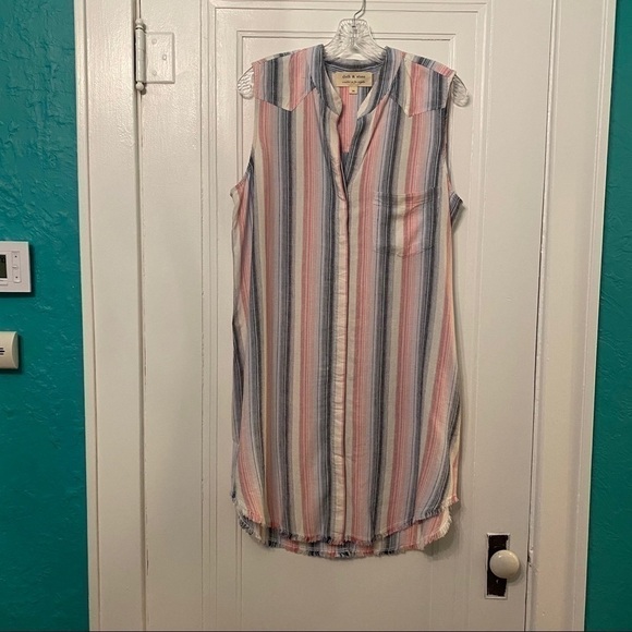 Cloth & Stone Sunburst Stripe Fray Hem Sleeveless Button Down Shirt Dress Size M - Picture 4 of 7